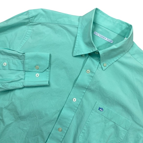Southern Tide Large Mint Long Sleeve Button up Poplin Sports Shirt Cotton Blend - Picture 2 of 6